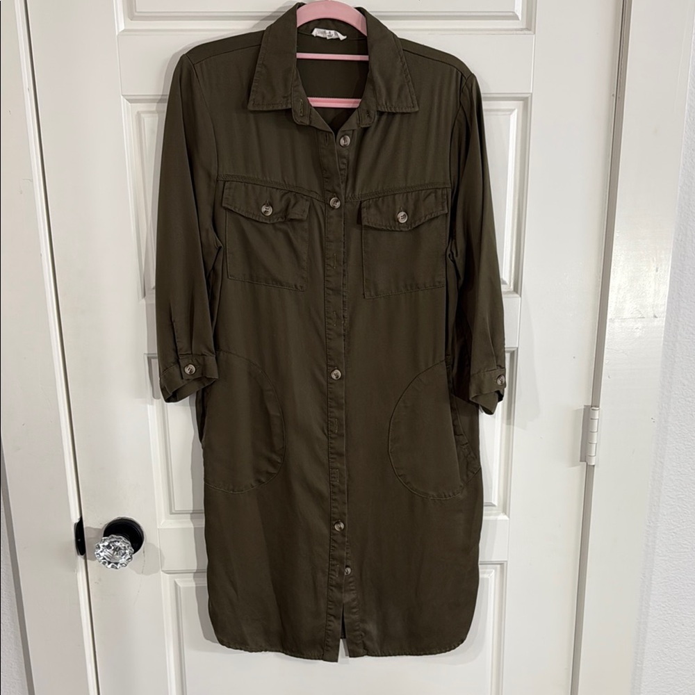 Olive Green Button-Up Midi Dress